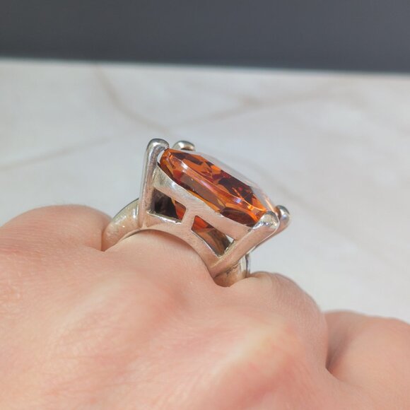 Massive Sterling Silver Amber Glass Statement Ring Size 7.25 - Picture 12 of 15
